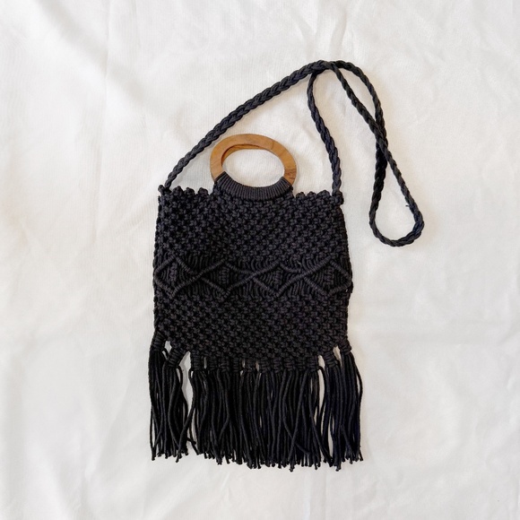 Danielle Nicole black crochet tassel bag - Picture 2 of 5